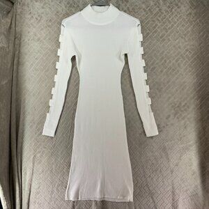 Almost Famous Dress Juniors Small White Ribbed Cut Out Long Sleeve Club Dance